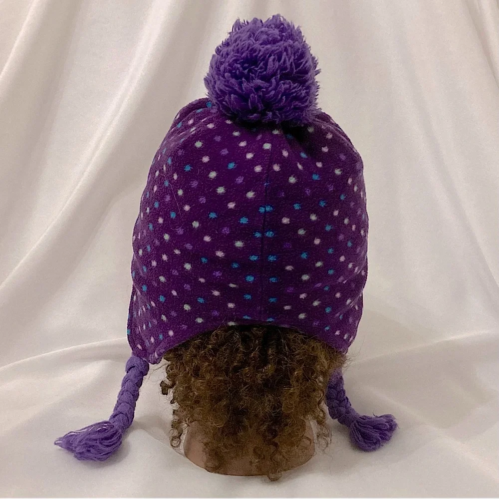 Target Winter Hat Ear Flap Pom Pom Hat Purple Blue White Polka Dots